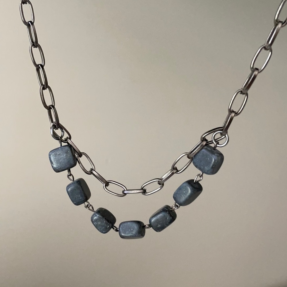 2 for $32 / grey square stone necklace